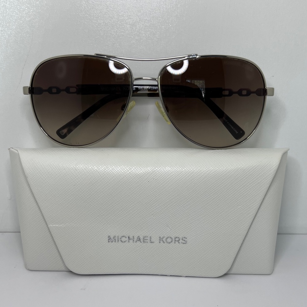 Michael Kors Silver and Brown Aviator Sunglasses